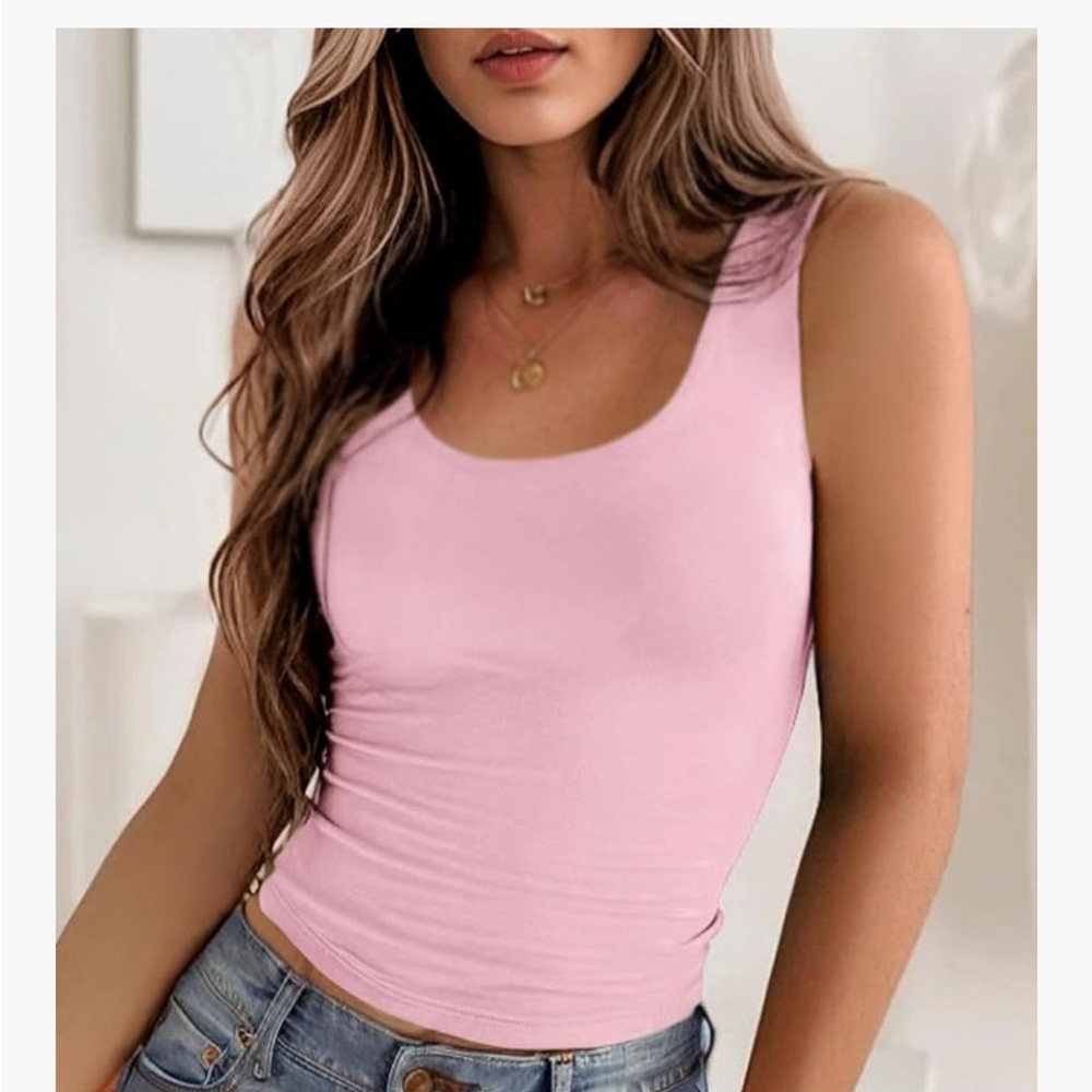 Zeagoo Women's Double Lined Square Neck Tank Top Light Pink size Medium